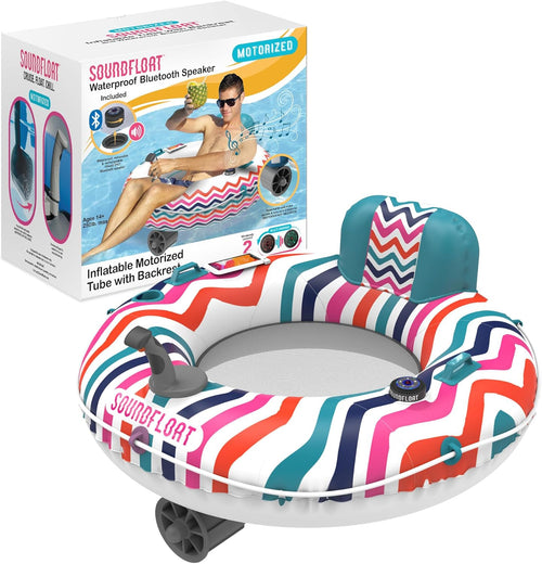 Motorized Inflatable Pool Float Lounger Tube, Bluetooth 5 IPX7 Waterproof Speaker, Pool & Lake Float with Mesh Bottom, Cup Holder, Backrest, Heavy-Duty Handles, 66W Motor