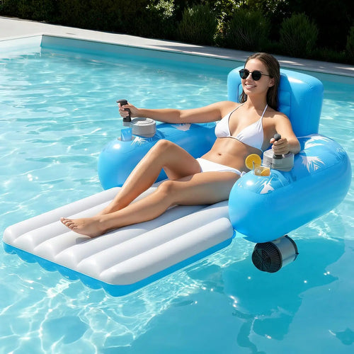 Rechargeable Adult Inflatable Motorized Pool Float Dual Motors Two Storage Compartments Electric Water Lounger Raft Supports 250