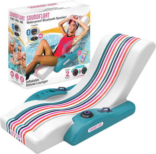 Inflatable Pool Lounger with Bluetooth IPX7 Waterproof Speaker, Cup Holder, Floating Pool Chair for Adults, Kids, Premium Pool Float for Pool Parties, Tanning, Backyard, 250Lb Capacity